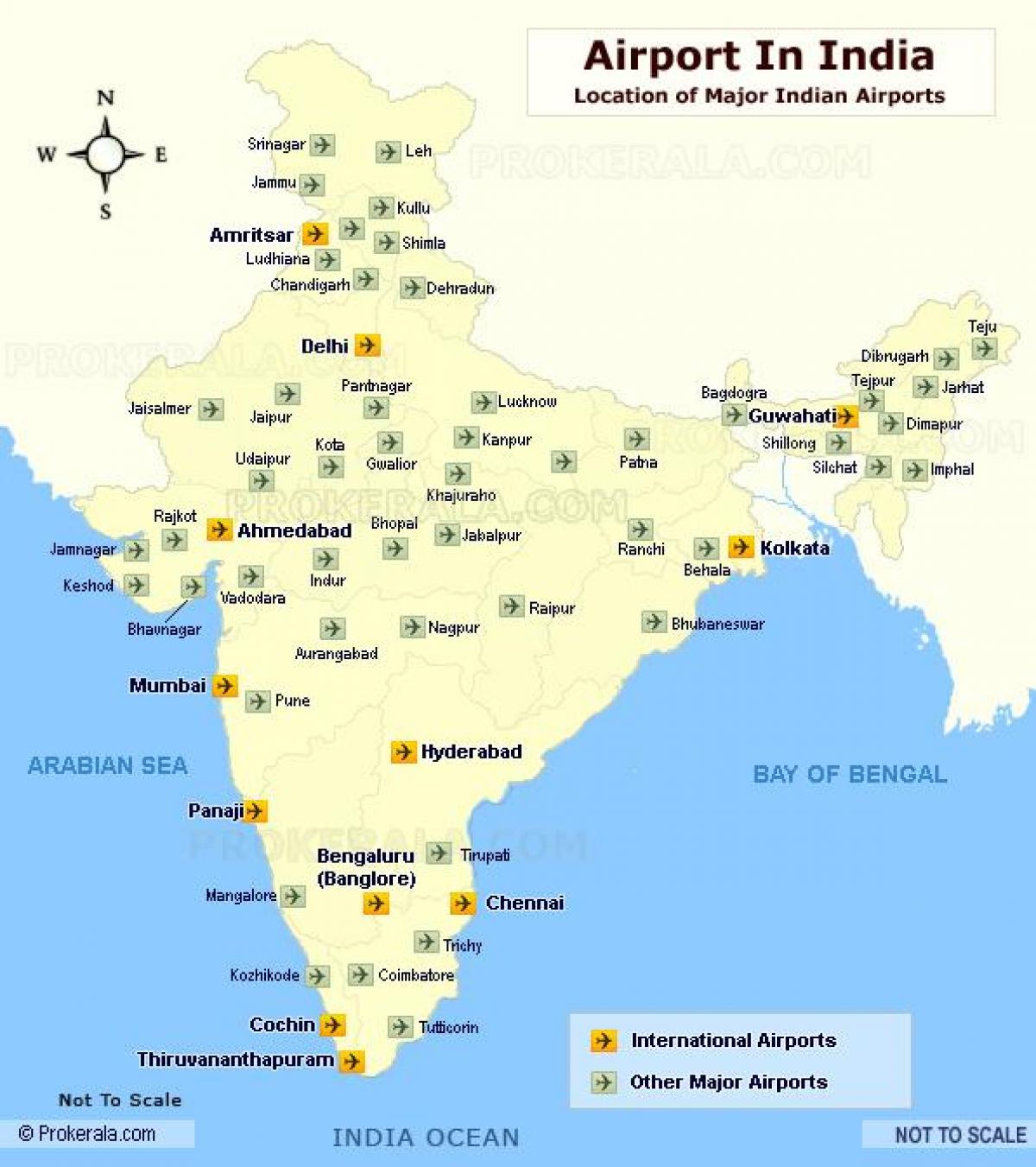 mappa di aeroporti internazionali in India