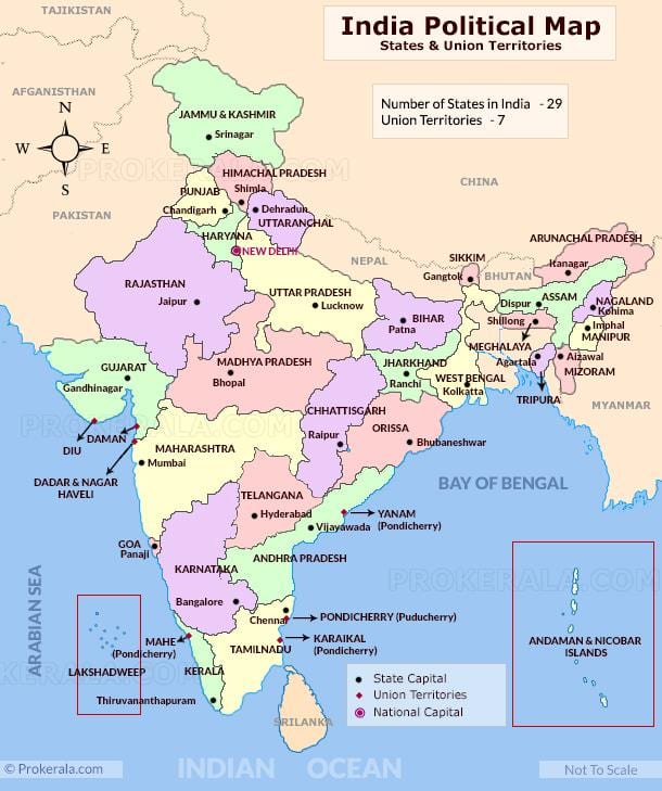 India mappa stati e capitali