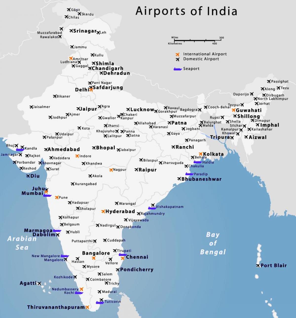 mappa di aeroporti in India