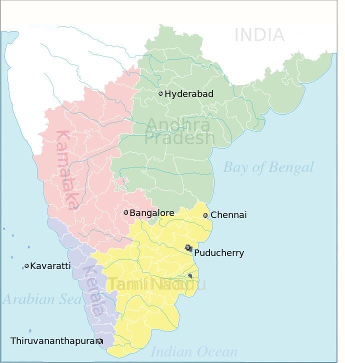 India del sud mappa politica