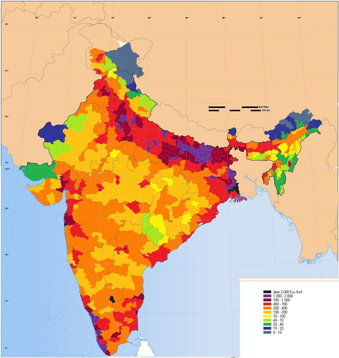 densità della popolazione mappa di India