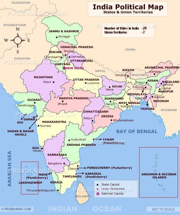 mappa di India con capitelli