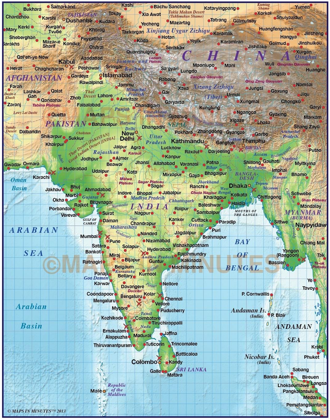 mappa sollievo dell'India