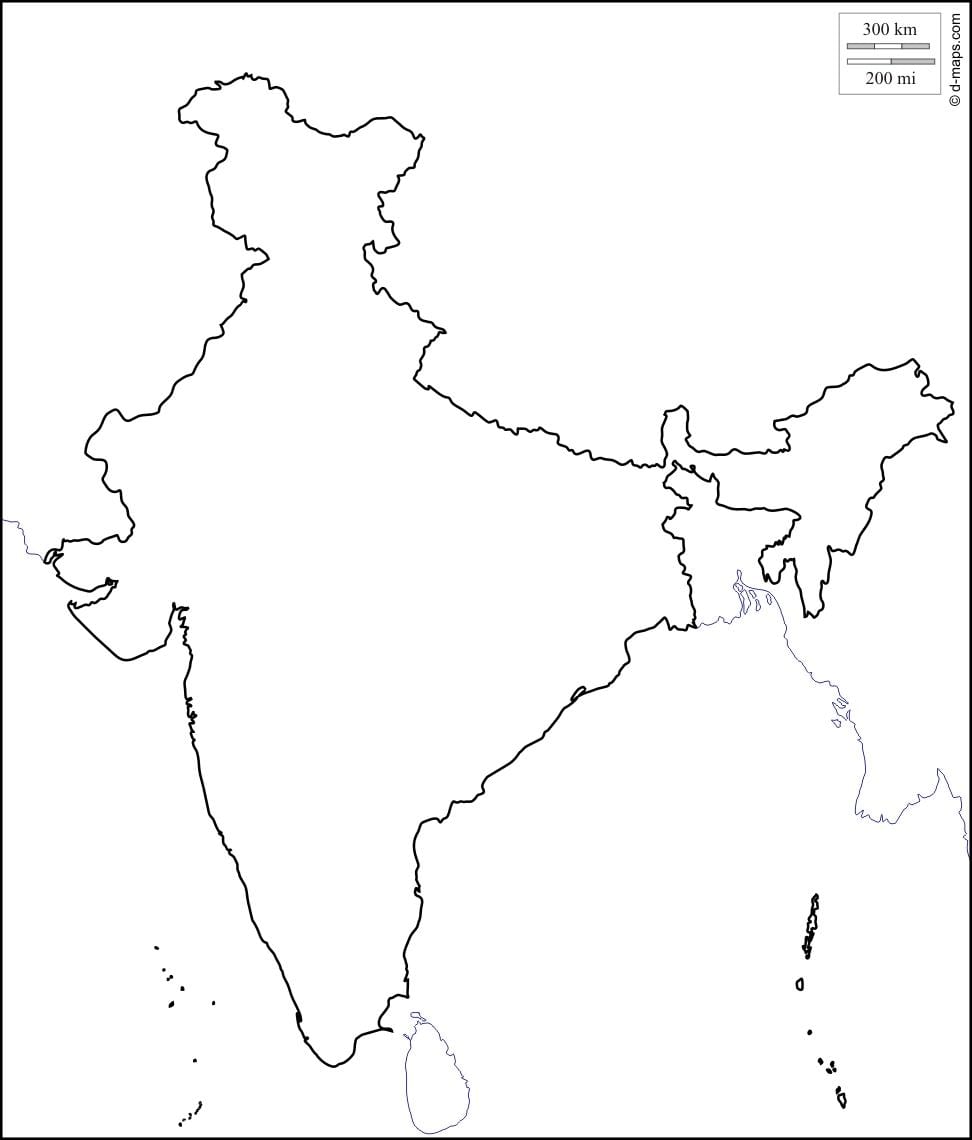 India contorno mappa