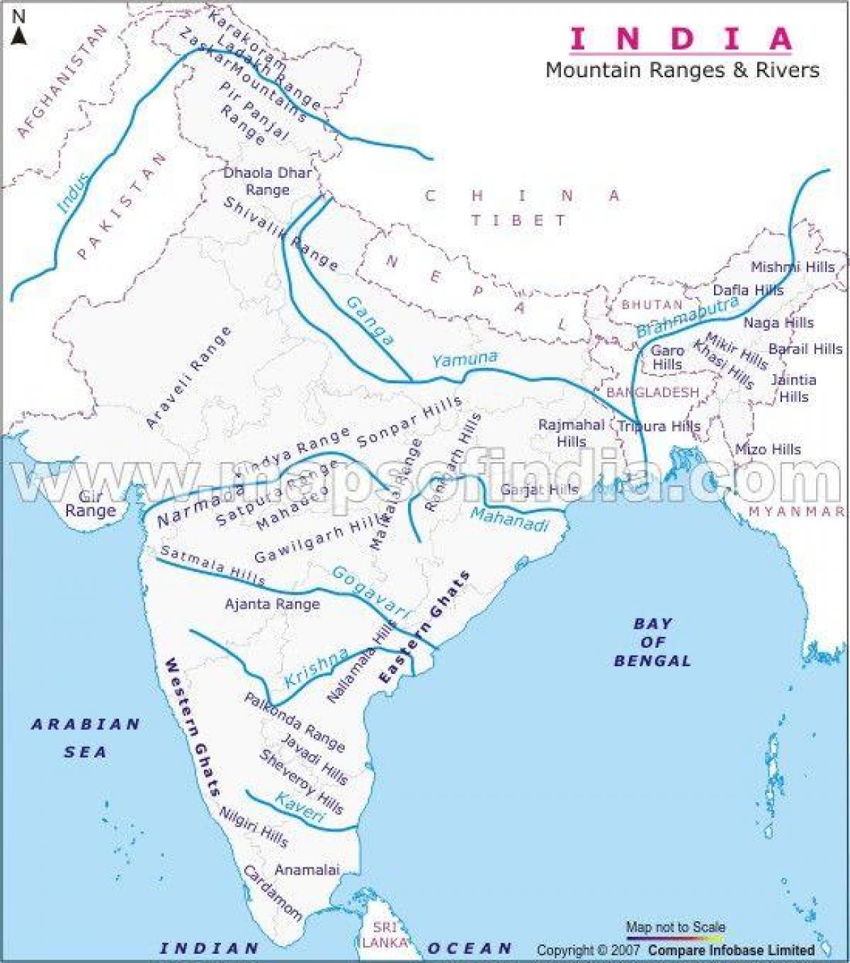 Indiano Fiumi Sulla Mappa Fiumi In India Mappa Sud Est Asiatico Asia