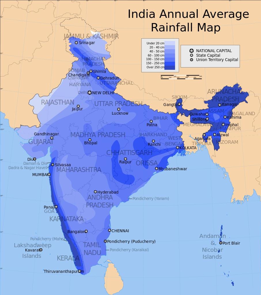 India pioggia mappa