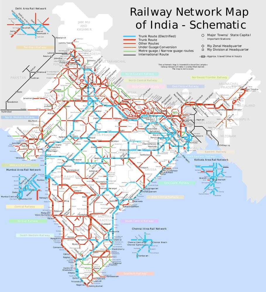 India mappa del treno