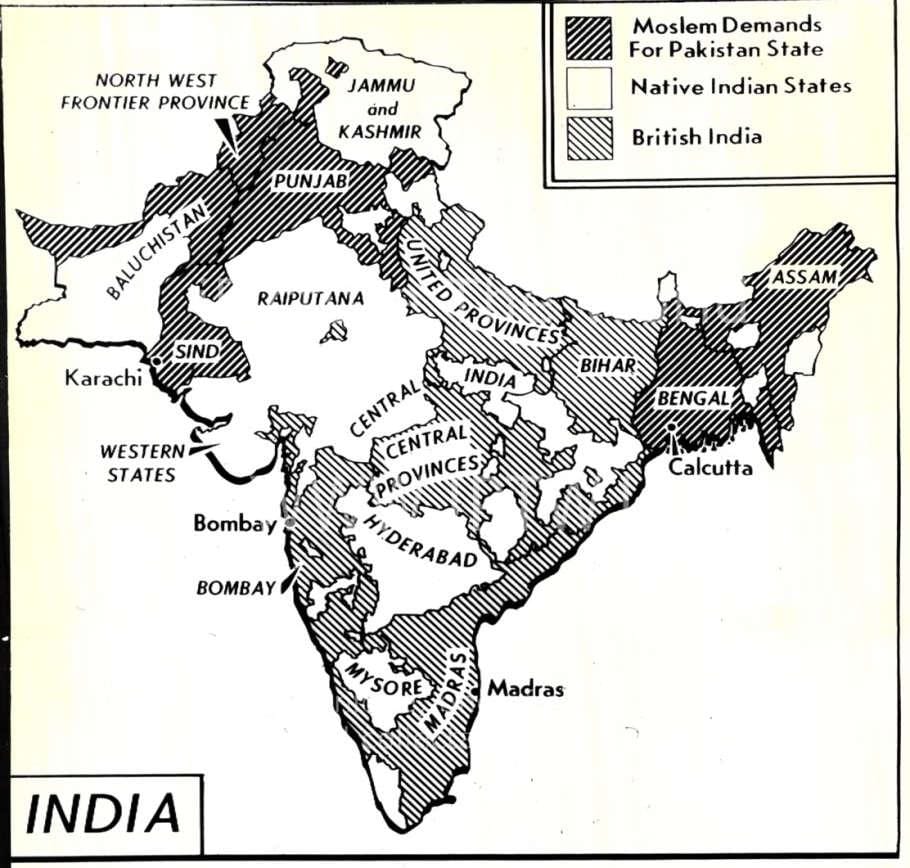 mappa India prima del 1947