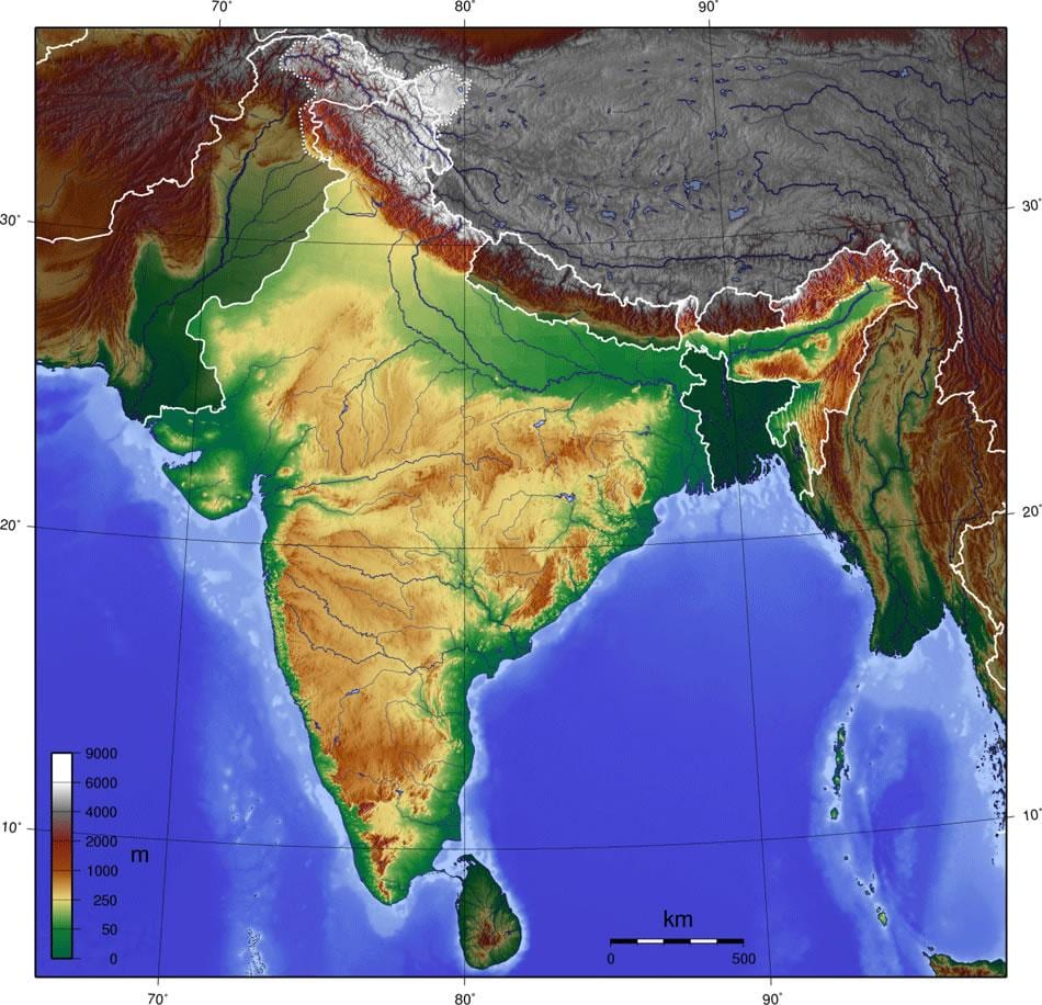 India mappa topografica