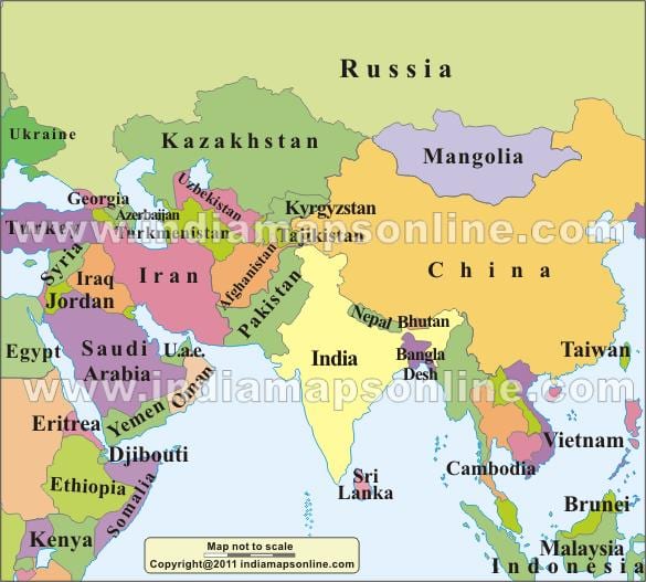 mappa di India con i paesi vicini