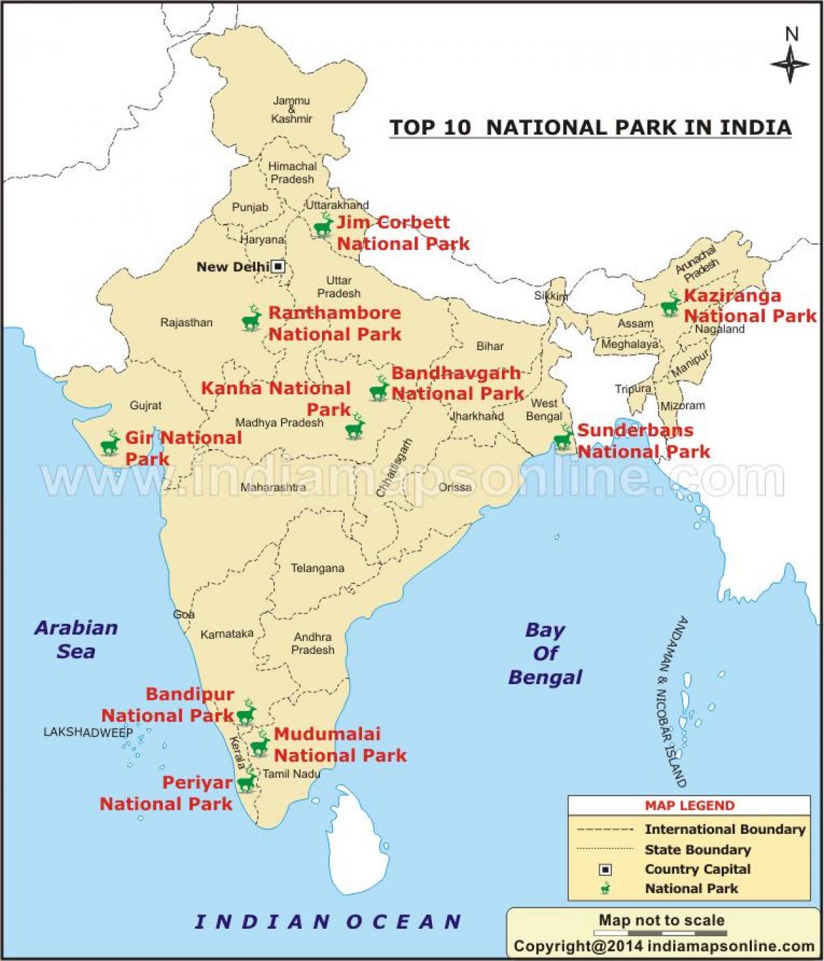 la mappa dei parchi nazionali in India