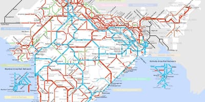 Mappa della rete ferroviaria Indiana