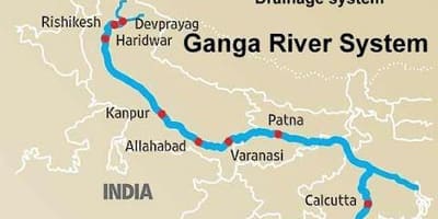 Fiume gange in India mappa