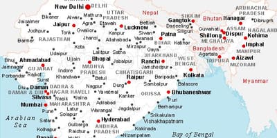 India mappa con le città