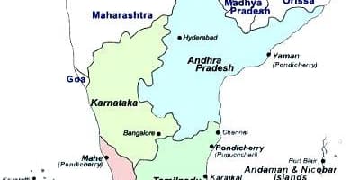 Mappa di India del sud per città