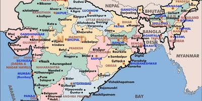 Mappa politica dell'India con gli stati