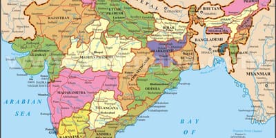 India mappa con gli stati e le città