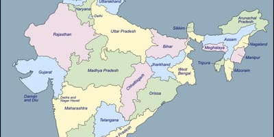 India mappa con i nomi degli stati