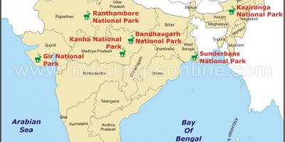 La mappa dei parchi nazionali in India